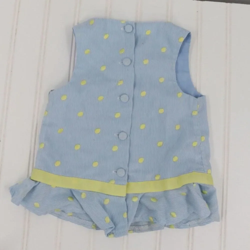 VTG Peaches and Cream Toddler Girls Set Blue Yellow Polka Dots Size 2T